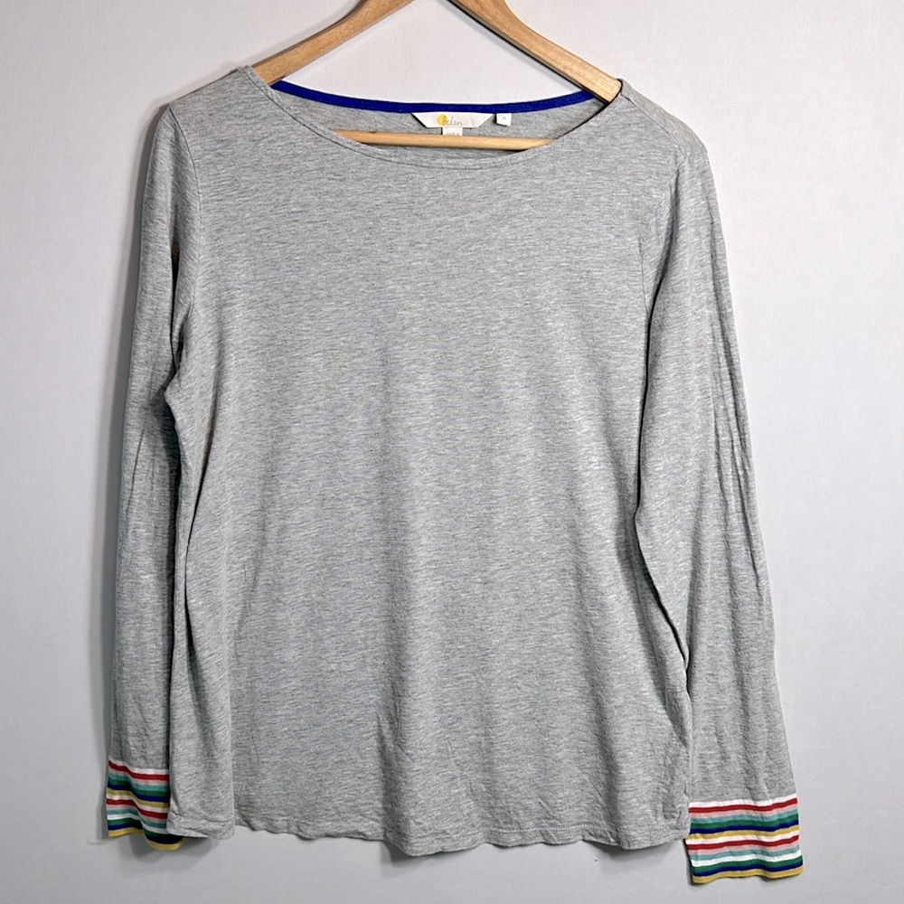 Boden Boatneck Gray Sweater with Rainbow Cuffs size M